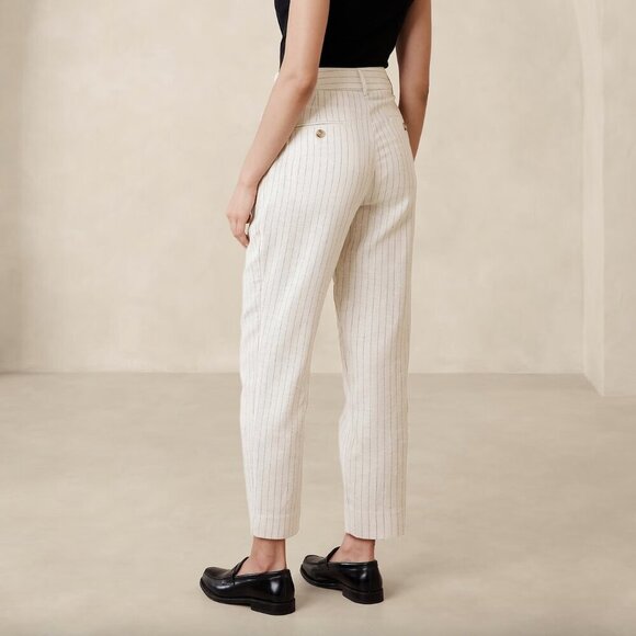 Banana Republic High Rise Linen Cream/Navy Striped Pants Sz 8 - Picture 1 of 8